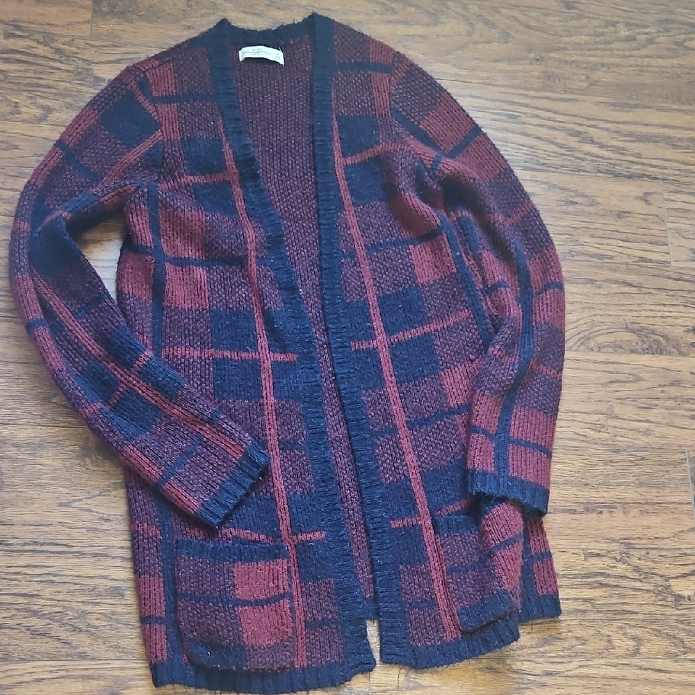 Abercrombie & Fitch Plaid Cardigan - Deep Red and Dark Blue Size Medium